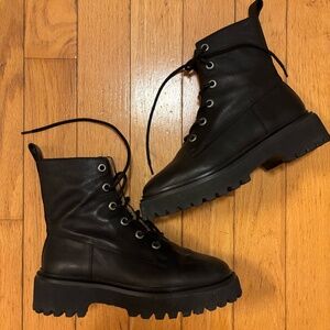 Madewell Rayna Lace-Up Black Leather Combat Boots